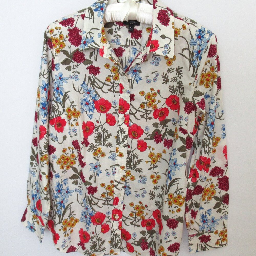 Talbots multicolor floral 100% cotton long sleeve button front shirt *Sz PM*